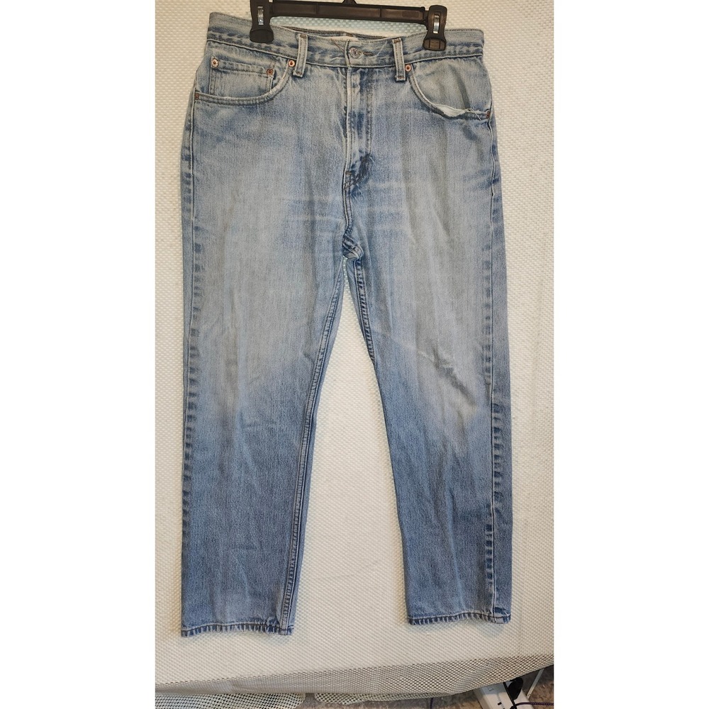 Levi's 505 Regular Fit Light Wash Distressed Vintage Denim Jeans Mens 34x30